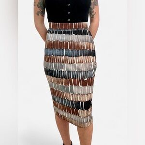 Made by Johnny Women's Print Midi Pencil Skirt L BLACK_BROWN